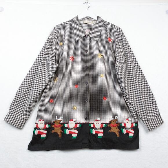 LEMON GRASS 3D Dancing Santa Reindeer Christmas Embroidered Button Up Shirt 2X - Picture 1 of 11